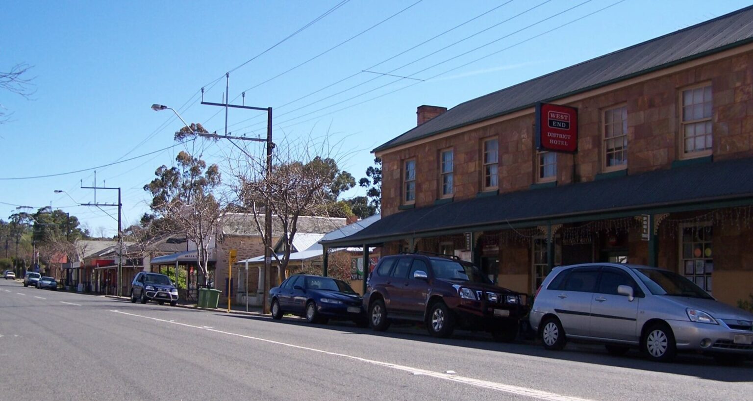 Heritage stone shopfronts along the main street of Nairne